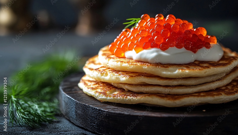 Pancakes with Red Caviar and Sour Cream Pancakes with Red Caviar and Sour Cream