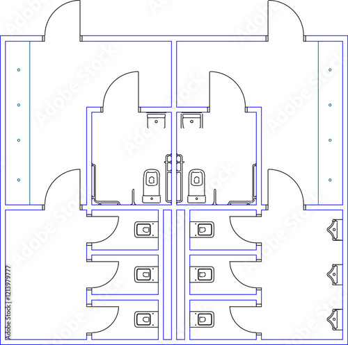 vector illustration design drawing site plan layout interior of public toilet.eps