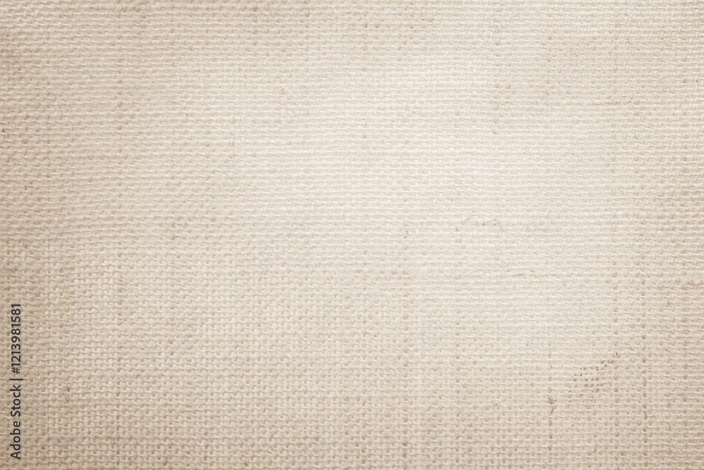 Fototapeta premium Brown sackcloth woven texture background in natural pattern. Jute hessian burlap, linen background in light beige cream color blank. Weaving canvas fiber line cotton cloth textured as organic.