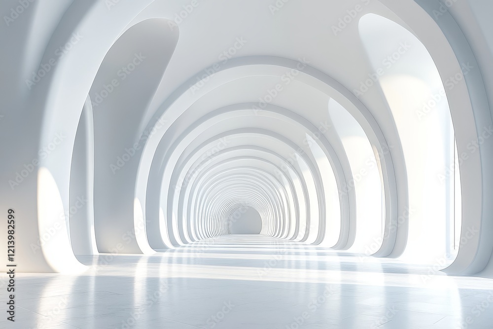 Obraz premium 3D render of an abstract white background with tunnels and arches, minimalist style, empty space for presentation design.