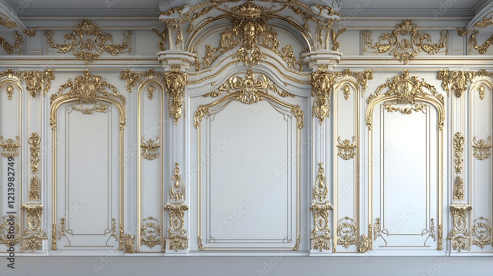 Fototapeta premium Elegant White Gold Paneling Wall Design
