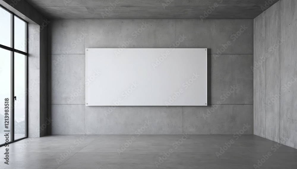 A large white canvas mockup of the scene on a concrete wall, minimalist gallery space, banner design mockup A large white canvas mockup of the scene on a concrete wall, minimalist gallery space, banner design mockup