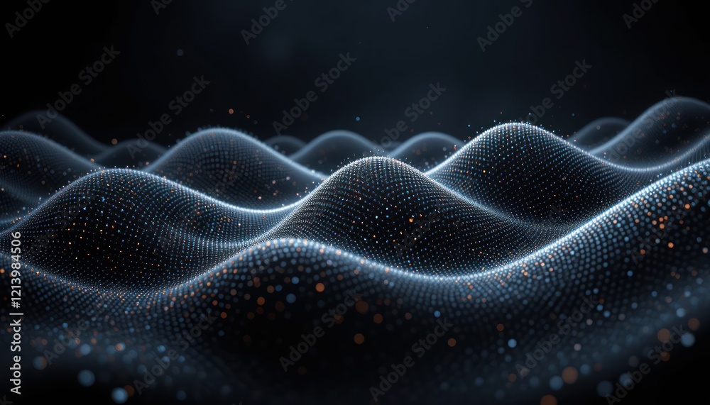 Obraz premium Abstract digital waves; particles flowing across a dark background; design element