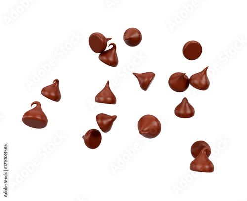 3d Milk Chocolate Chips Or Chocolate Morsels Falling 3d Illustration