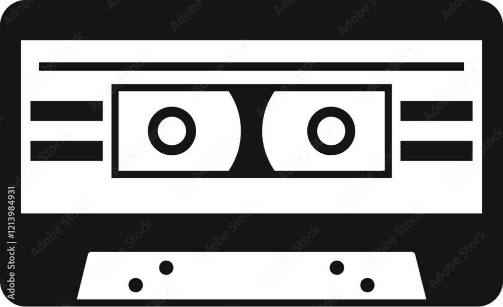 Black and white icon of an audio cassette tape, symbolizing vintage music, sound recording, and nostalgia for the past Black and white icon of an audio cassette tape, symbolizing vintage music, sound recording, and nostalgia for the past