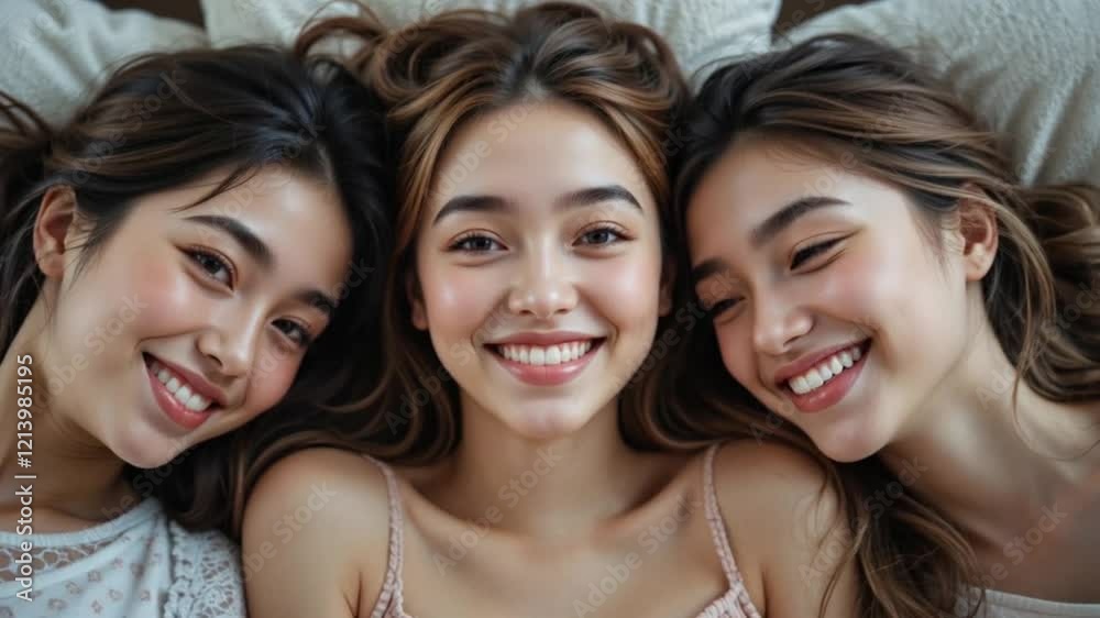 Three girls smiling each other