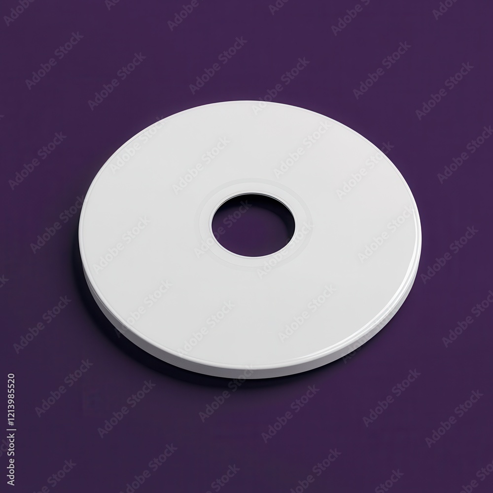 Blank White Compact Disc Mockup on Purple Background, High Angle 3D Render. Blank White Compact Disc Mockup on Purple Background, High Angle 3D Render.