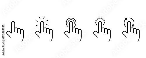 Hand cursor, pointer, mouse, click line icon set. Computer, button, progress, licking cursor, pointing hand clicks, waiting loading icons pack. Vector illustration with transparent background.