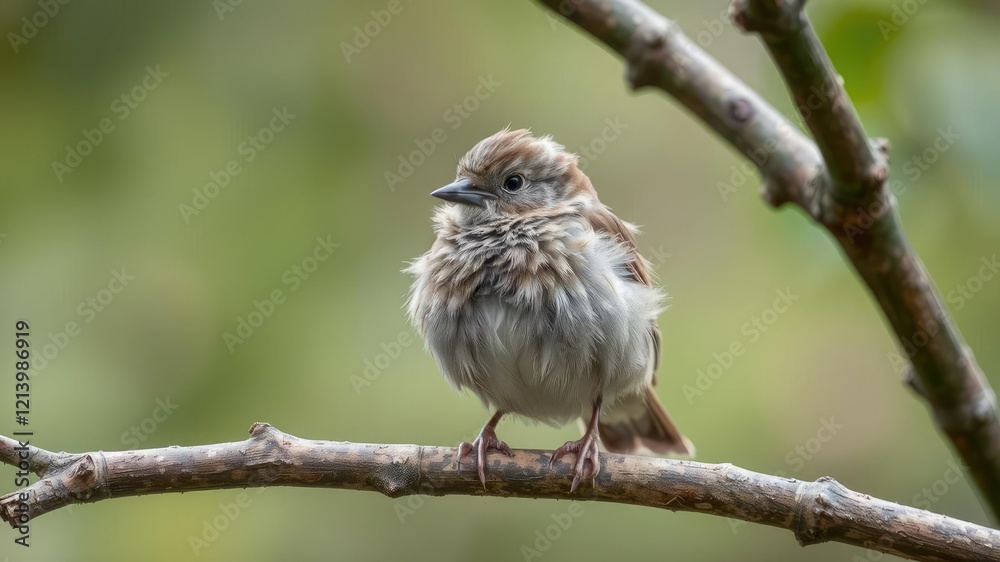Dunnock or hedge sparrow's feathers ruffled by wind on a tree branch, bird behavior, dunnock Dunnock or hedge sparrow's feathers ruffled by wind on a tree branch, bird behavior, dunnock