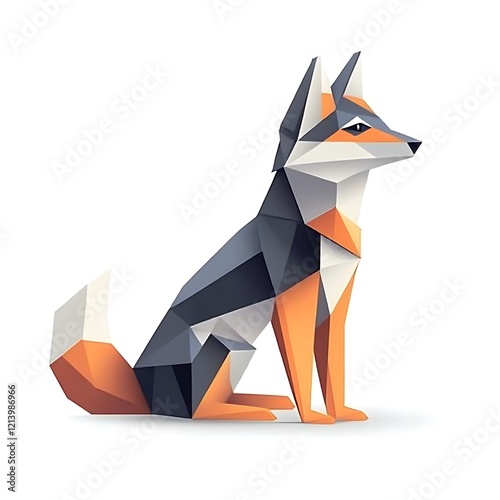 Geometric fox illustration, abstract animal, 3D polygon style, creative design, for graphic element photo