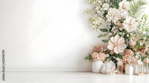 Wallpaper Mural Elegant and Romantic Floral Bouquet Arrangement in a Glass Vase with Peonies Hydrangeas and Other Spring Flowers on a White Background  Beautiful Soft and Delicate for Home Wedding or Gift Torontodigital.ca