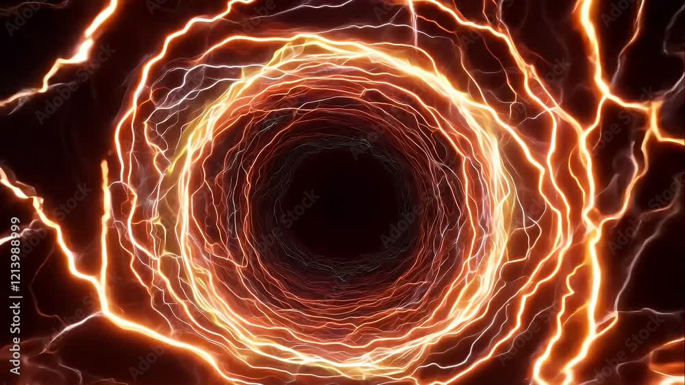 portal made of fiery orange and red energy, crackling and pulsing as it opens to another dimension