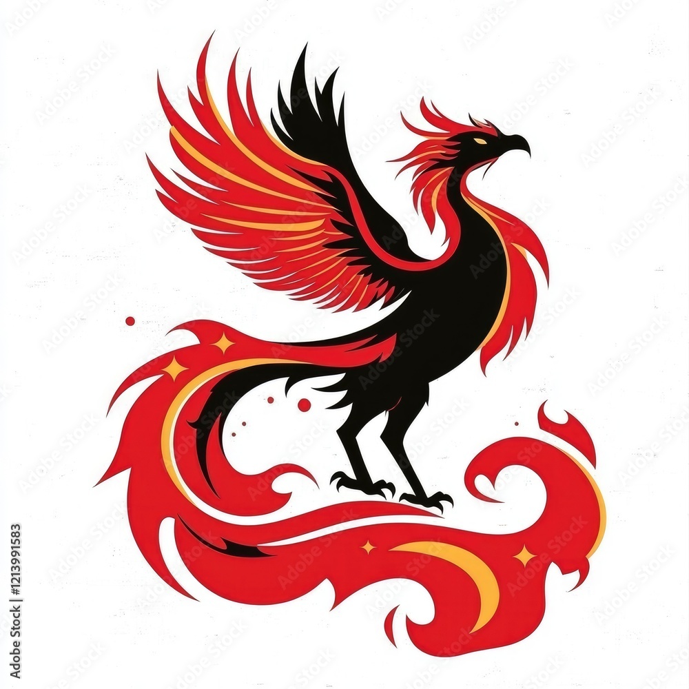 Obraz premium Fiery Phoenix Bird - Mythical Creature Illustration