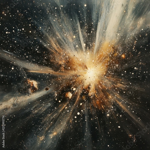 Abstract Cosmic Explosion A Dynamic Starburst of Light and Debris in Space.