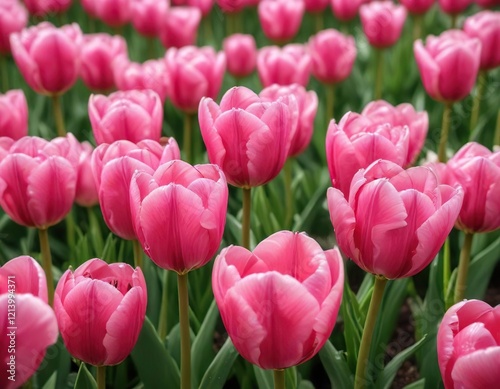 Close-up of vibrant pink tulips in full bloom, Dutch, vibrant