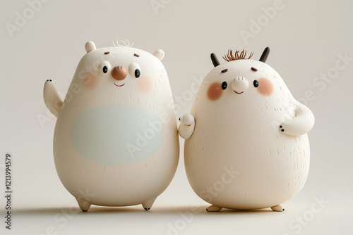 A pair of chubby white bears are excited and worried. Stock market bears on a plain background	