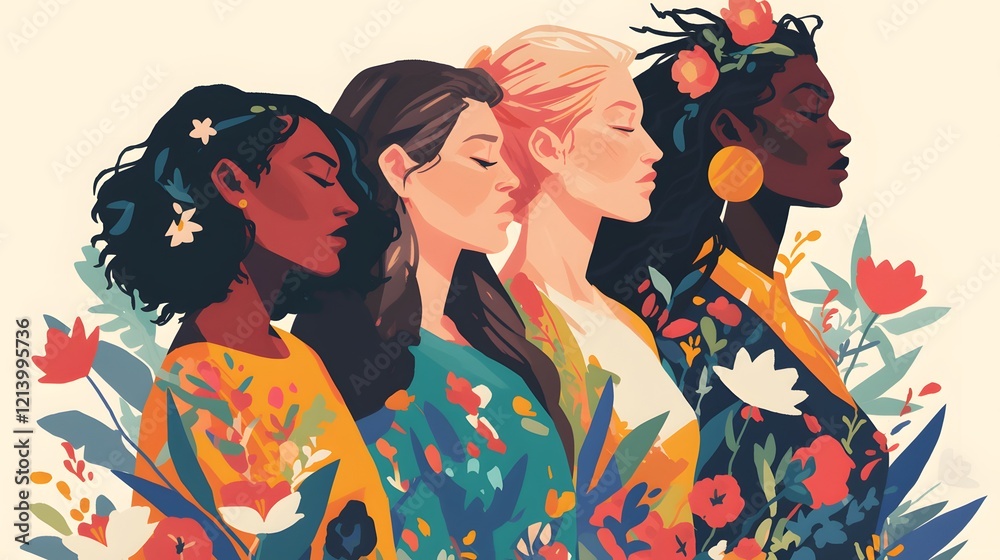 Poster celebrating Women's History Month, featuring empowering female symbols
