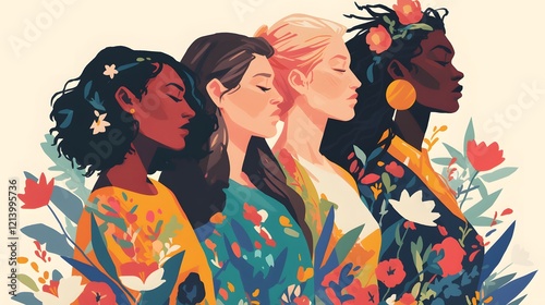 Poster celebrating Women's History Month, featuring empowering female symbols photo