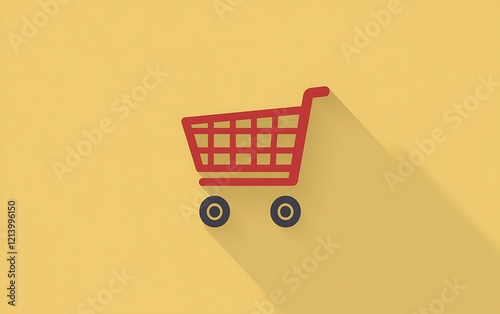 Red shopping cart icon on yellow background photo