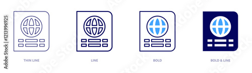 Passport control icon in 4 different styles. Thin Line, Line, Bold, and Bold Line. Duotone style. Editable stroke