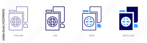 Passport countries icon in 4 different styles. Thin Line, Line, Bold, and Bold Line. Duotone style. Editable stroke