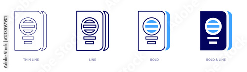 Passport proof icon in 4 different styles. Thin Line, Line, Bold, and Bold Line. Duotone style. Editable stroke