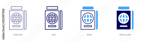 Passport renewal icon in 4 different styles. Thin Line, Line, Bold, and Bold Line. Duotone style. Editable stroke