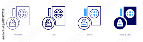 Passport requirements icon in 4 different styles. Thin Line, Line, Bold, and Bold Line. Duotone style. Editable stroke