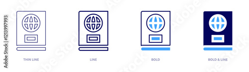 Passport security icon in 4 different styles. Thin Line, Line, Bold, and Bold Line. Duotone style. Editable stroke