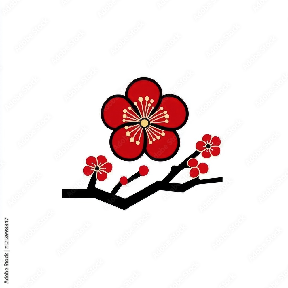 Red Plum Blossom Branch - Simple Japanese Floral Design Red Plum Blossom Branch - Simple Japanese Floral Design