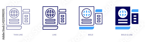 Passport visa requirements icon in 4 different styles. Thin Line, Line, Bold, and Bold Line. Duotone style. Editable stroke