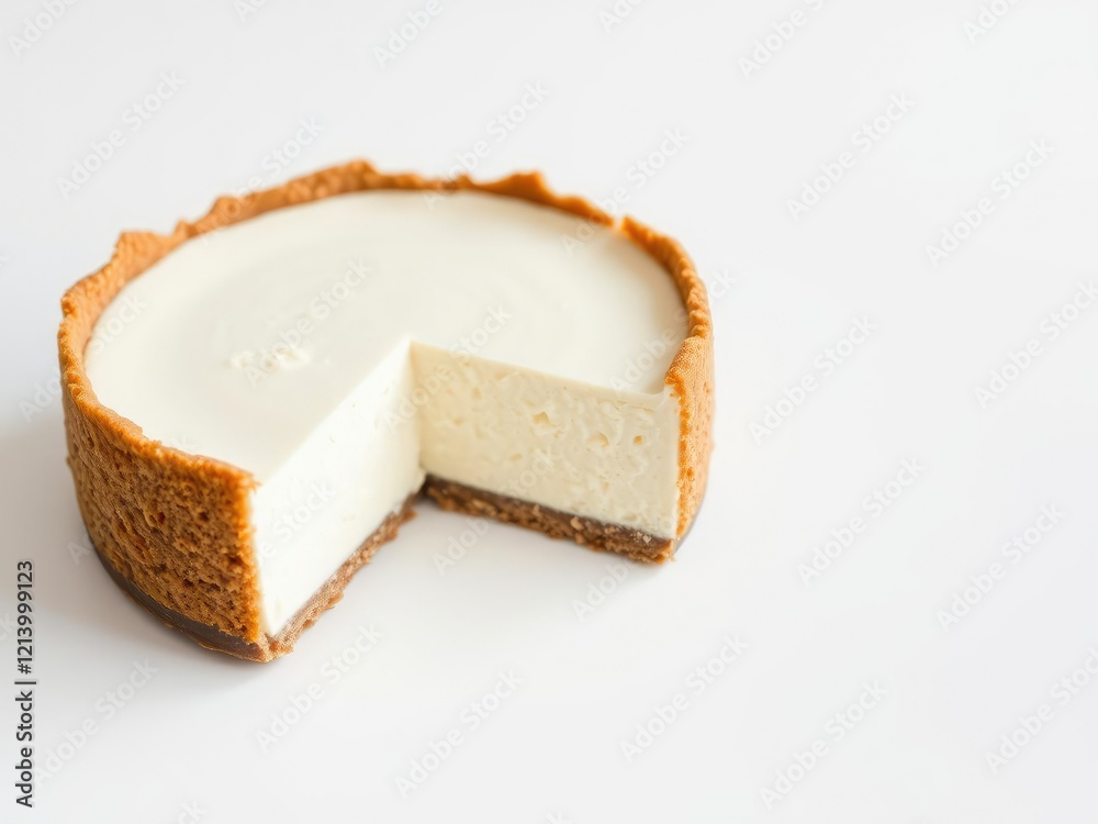 Creamy cheesecake with a graham cracker crust and a golden brown edge, dessert, drizzle, decadent delight Creamy cheesecake with a graham cracker crust and a golden brown edge, dessert, drizzle, decadent delight