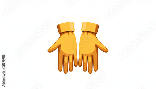 Bright Yellow Work Gloves in Minimalist Cartoon Style with Bold Presence