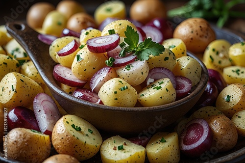 traditional german potato salad with red onions photo