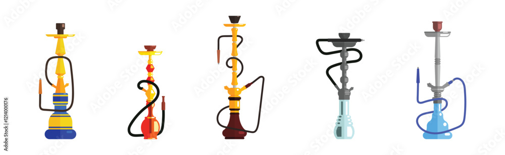 Hookah Device with Tube for Smoking Vector Set Hookah Device with Tube for Smoking Vector Set