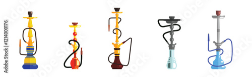 Hookah Device with Tube for Smoking Vector Set