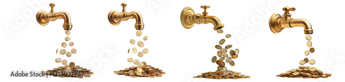 Faucet dropping coins  coins pouring from a faucet