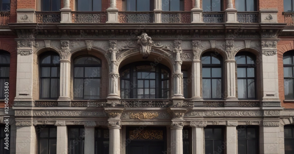 Exterior of a historic office building with ornate details, urban, exterior Exterior of a historic office building with ornate details, urban, exterior