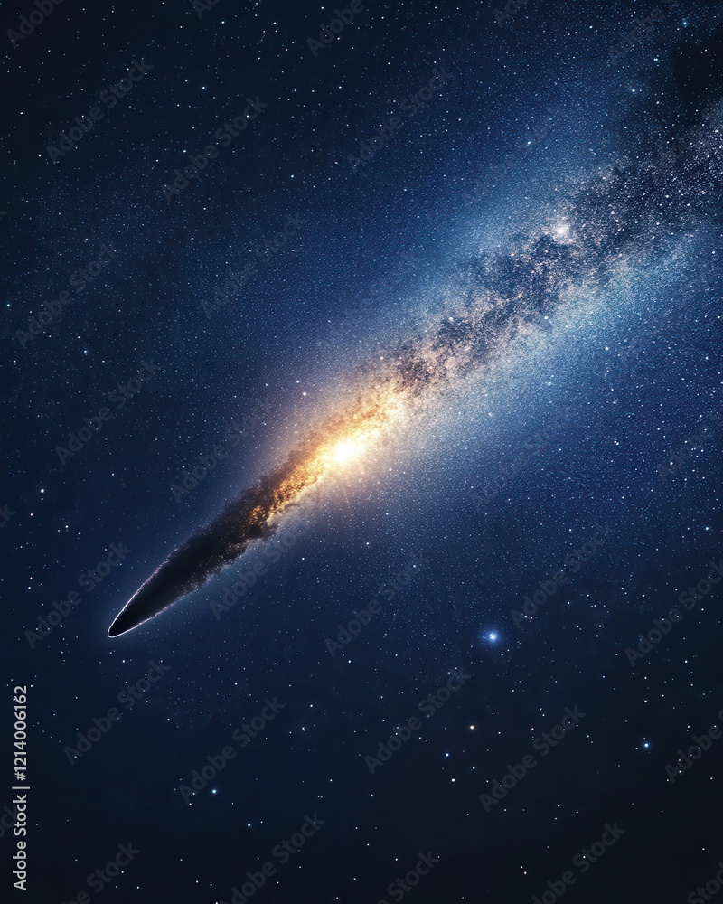 Fototapeta premium Fiery Comet Streaking Across the Starry Milky Way Galaxy