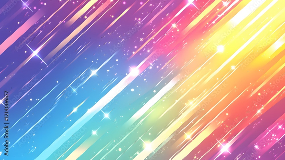 Rainbow spectrum of glowing light rays creating a vibrant, colorful backdrop.