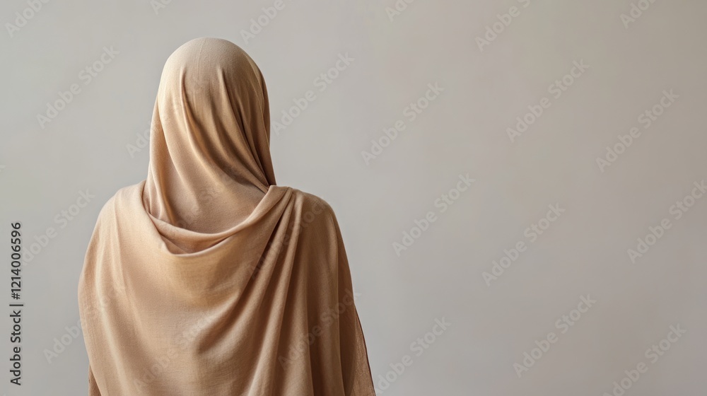 Woman Wearing A Beige Hijab Facing Away Woman Wearing A Beige Hijab Facing Away