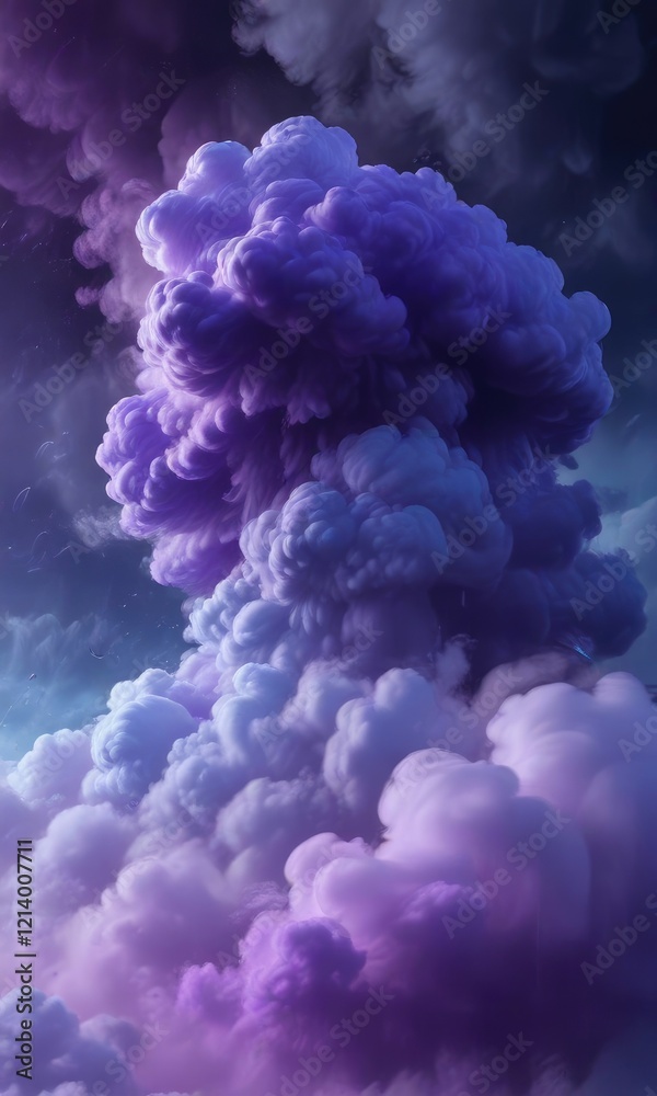 Obraz premium Foggy cloud formations in shades of blue and purple amidst a swirling smoke storm, formation, fog