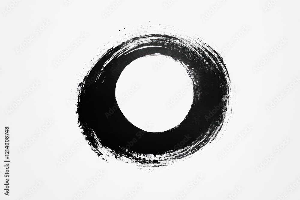 Black ink brush stroke circle on white background. Black ink brush stroke circle on white background.
