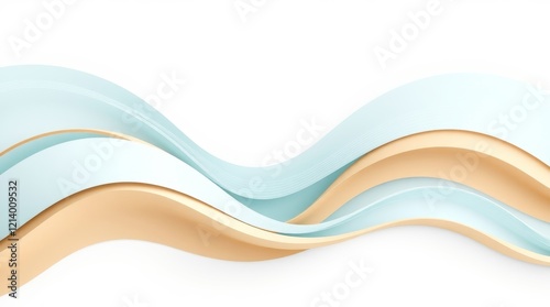 Elegant flowing waves background wallpaper in soft blue and gold tones. Abstract design background