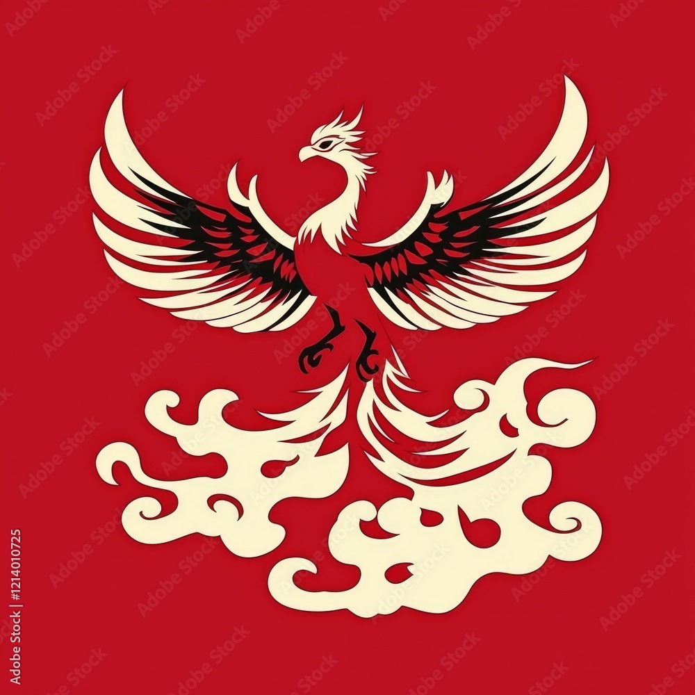 Fototapeta premium Majestic Phoenix Rising from Flames Red and White Stylized Bird Illustration