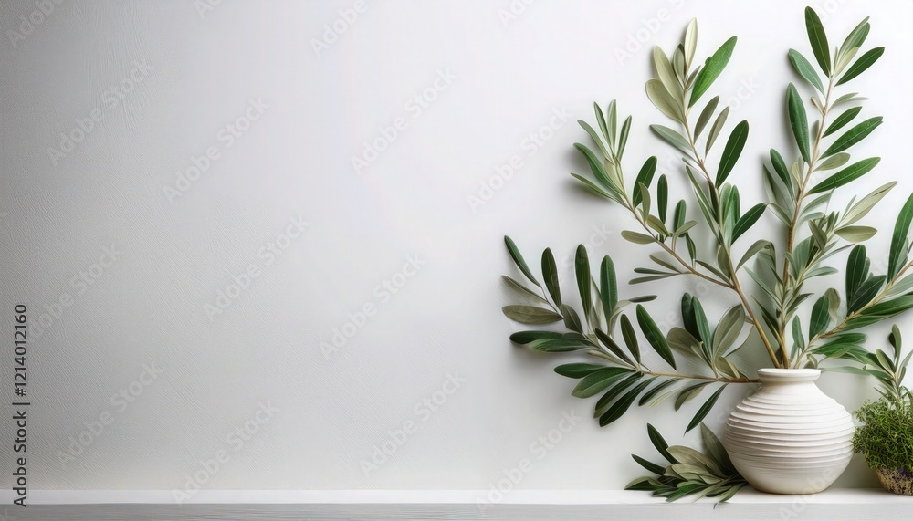 White Wall Background with Olive Branches Symbolizing Peace for Human Fraternity White Wall Background with Olive Branches Symbolizing Peace for Human Fraternity