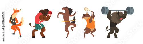 Funny Animal in Gym Do Sport Activity Vector Set