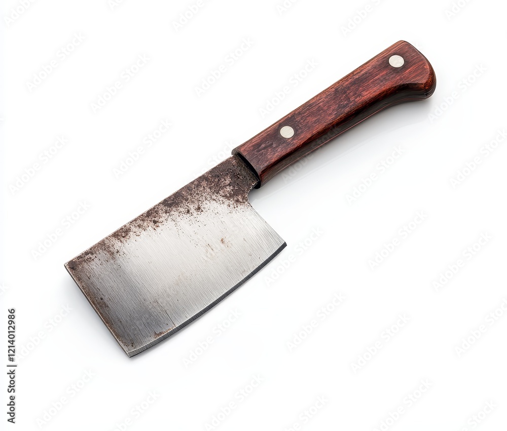 Rustic, well-used cleaver with wooden handle isolated on white. Rustic, well-used cleaver with wooden handle isolated on white.
