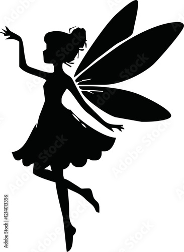 Fairy with a flower isolated on a white background. Flower fairy silhouette