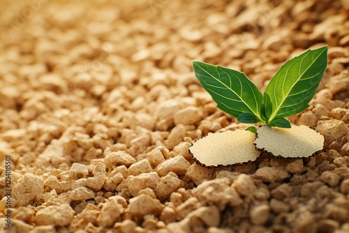 Luxury organic white truffles. New plant sprouting from soil with pebbles in the background. photo